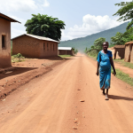 **Image:** A long, dusty road in rural Burundi. On the road, a family is walking, carrying a sick child. In the distance, a small, dilapidated clinic is barely visible. The overall tone is one of hardship and limited resources. **Keywords:** Burundi, rural healthcare, poverty, distance, sick child, clinic, limited access.