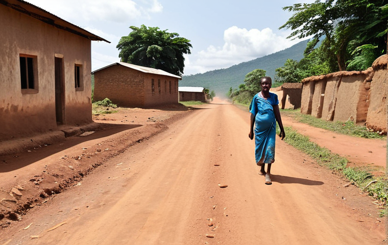 **Image:** A long, dusty road in rural Burundi. On the road, a family is walking, carrying a sick child. In the distance, a small, dilapidated clinic is barely visible. The overall tone is one of hardship and limited resources. **Keywords:** Burundi, rural healthcare, poverty, distance, sick child, clinic, limited access.
